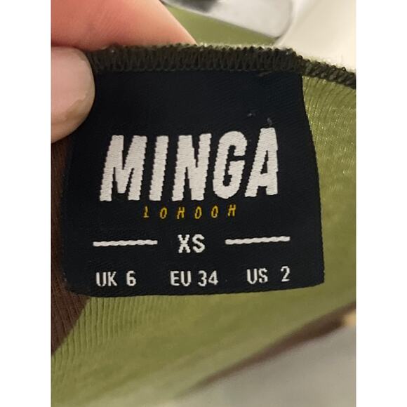 Minga London Green Brown Patchwork Lettuce Hem Long Sleeve Crop Top Size X-Small - Picture 4 of 5